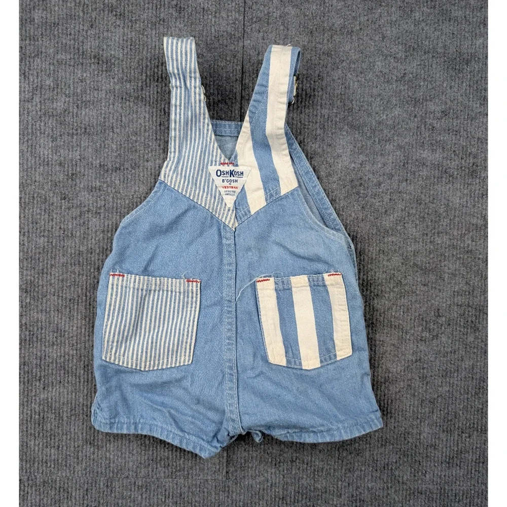 Vintage OshKosh B'Gosh Overalls Baby 12M Railroad Stripes USA Made Vestback Shor